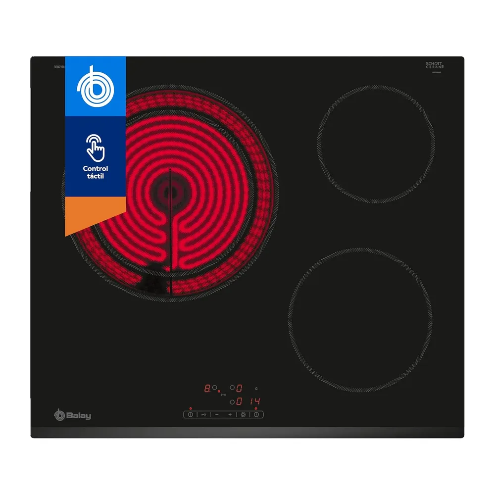 Balay, Placa Vitrocerámica, 60 cm, Zona doble de 21/28 cm, Negro, 3EB715LR