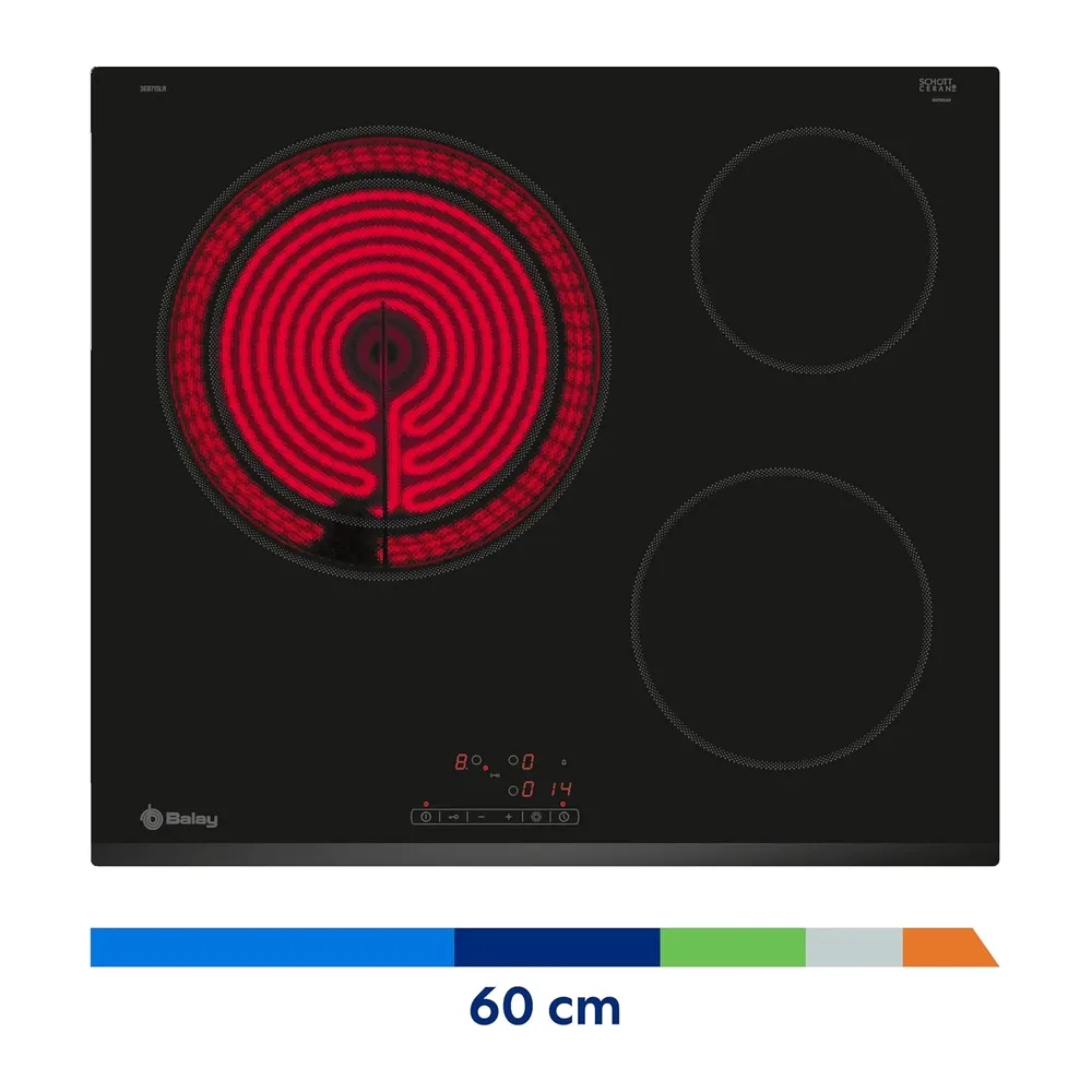 Balay, Placa Vitrocerámica, 60 cm, Zona doble de 21/28 cm, Negro, 3EB715LR — 3