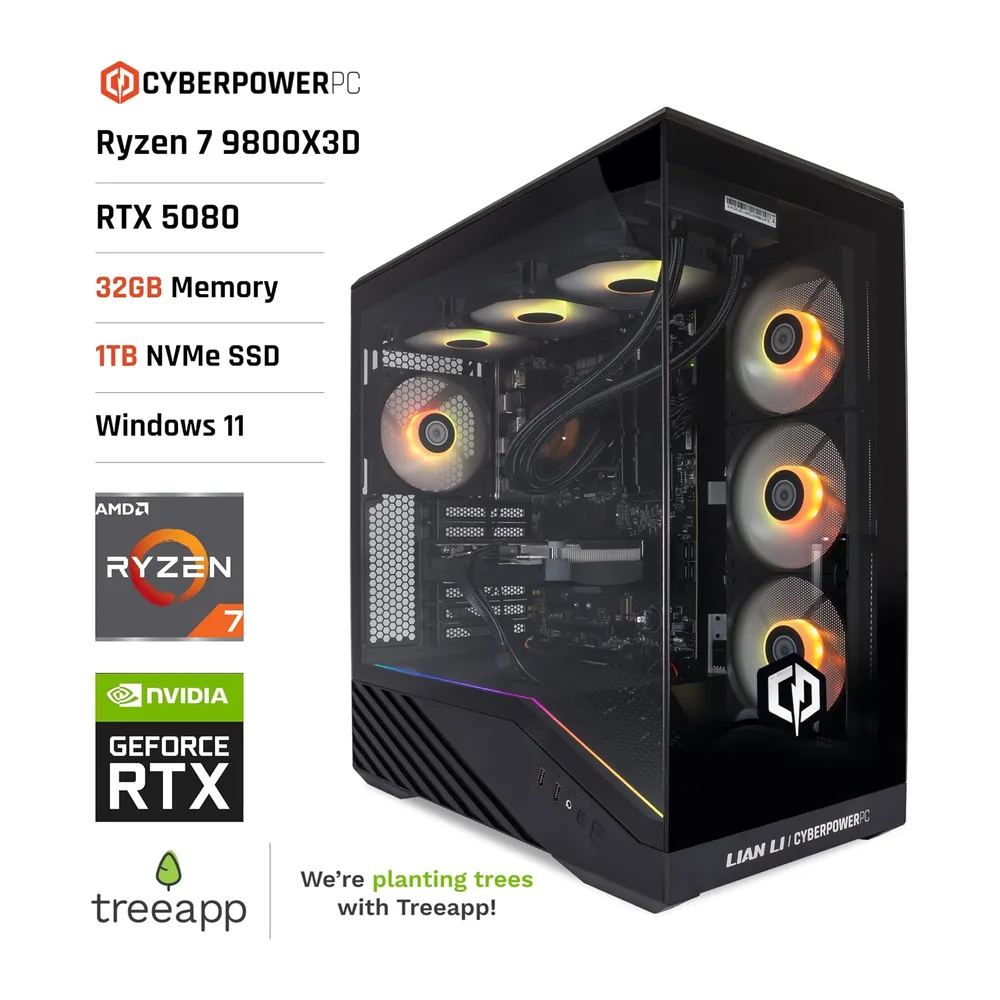 CYBERPOWERPC Luxe Gaming PC - AMD Ryzen 7 9800X3D, Nvidia RTX 5080 16GB, 32GB RAM, 1TB NVMe SSD, 850W 80+ — 2
