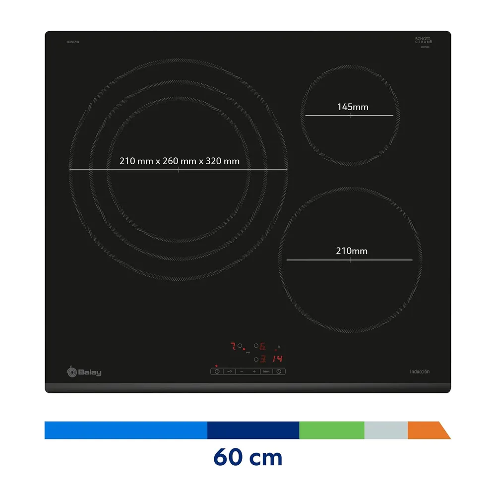Balay, Placa de inducción, 60 cm, Zona 32 cm, Negro, 3EB967FR — 3