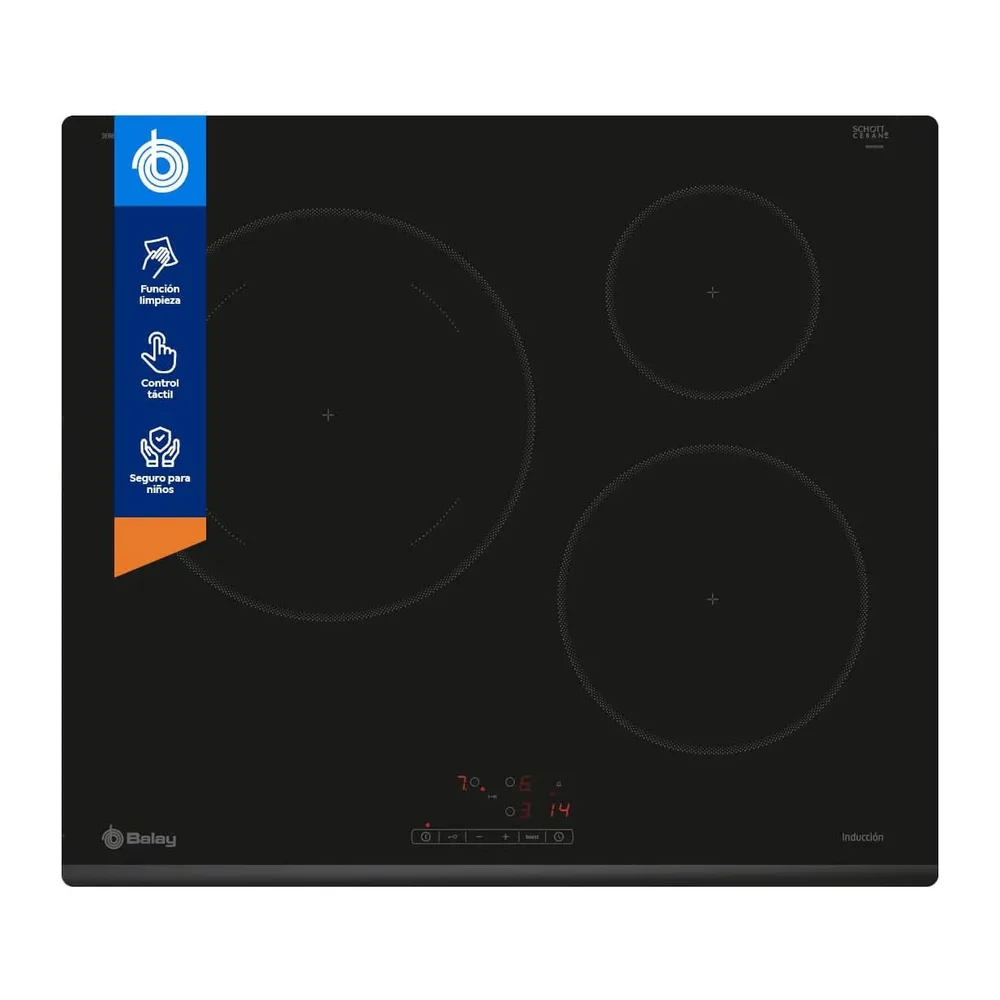 Balay, Placa de inducción, 60 cm, Zona de 28 centímetros, Negro, 3EB865FR