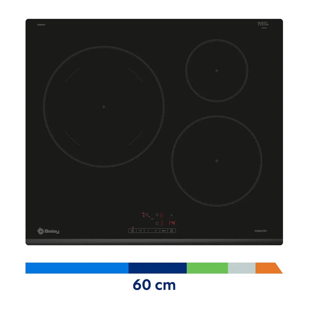 Balay, Placa de inducción, 60 cm, Zona de 28 centímetros, Negro, 3EB865FR — 3