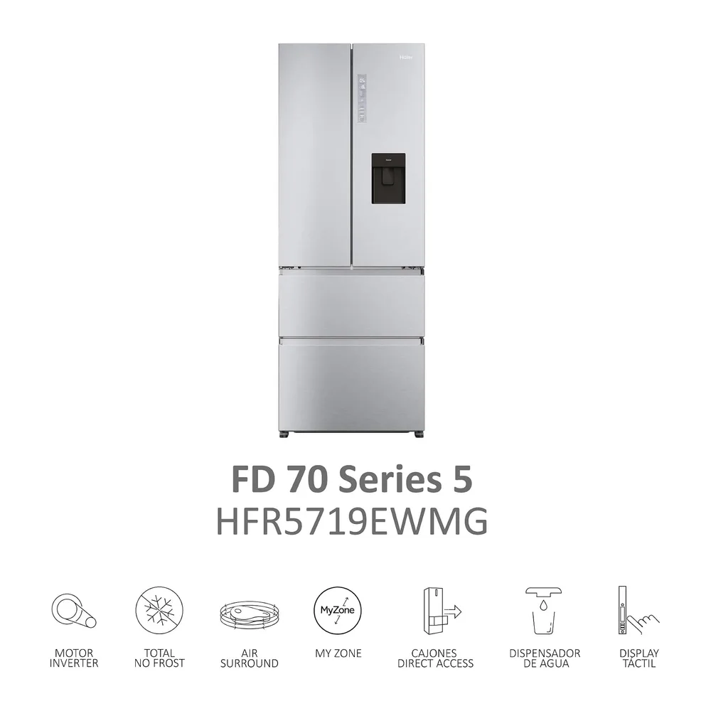Haier FD 70 Series 5 HFR5719EWMG - Frigorífico Puerta Francesa, Dispensador Agua, Cajones Direct Access, — 3
