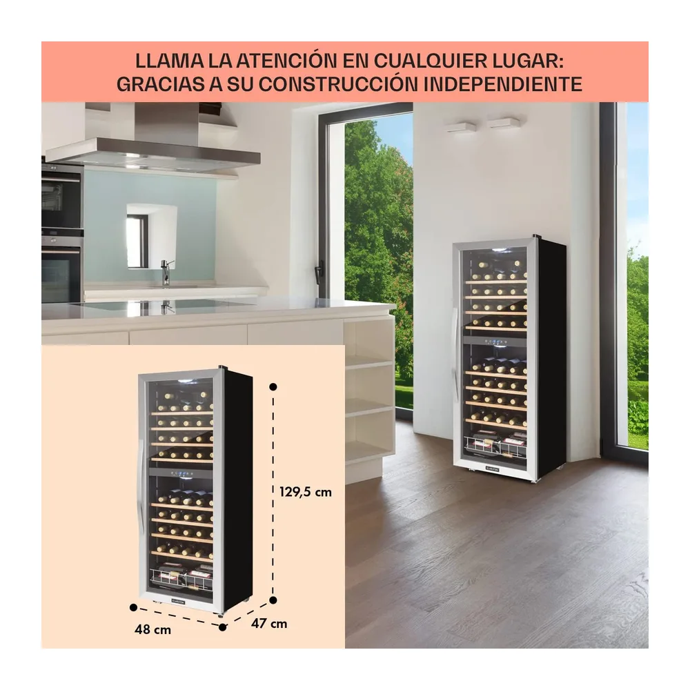 KLARSTEIN Vinoteca, 54 Botellas, Nevera Vinos de Dos Zonas Refrigeración, Nevera Expositora Vino y Cerveza, — 6