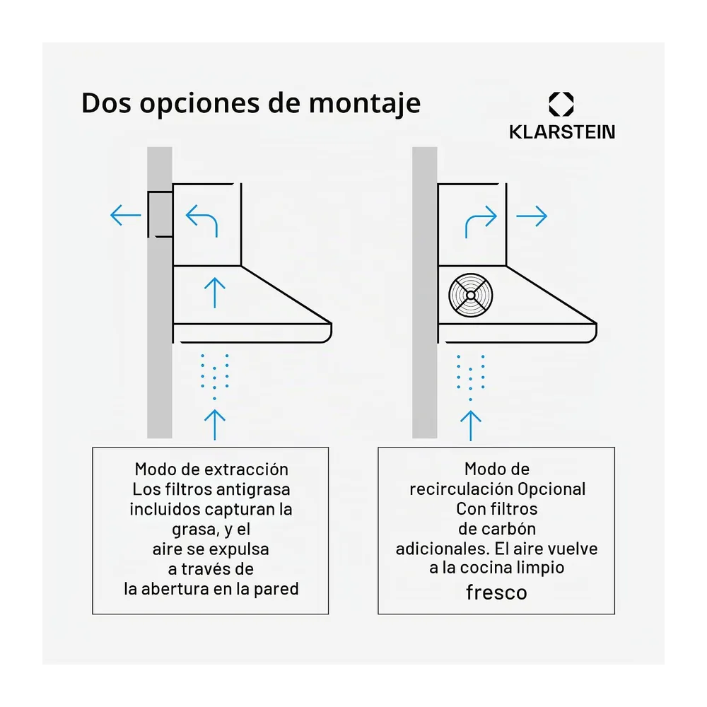 Klarstein Montblanc - Campana extractora 60 cm de pared cocina, 3 niveles, Extracción hasta 610 m³/h, — 3