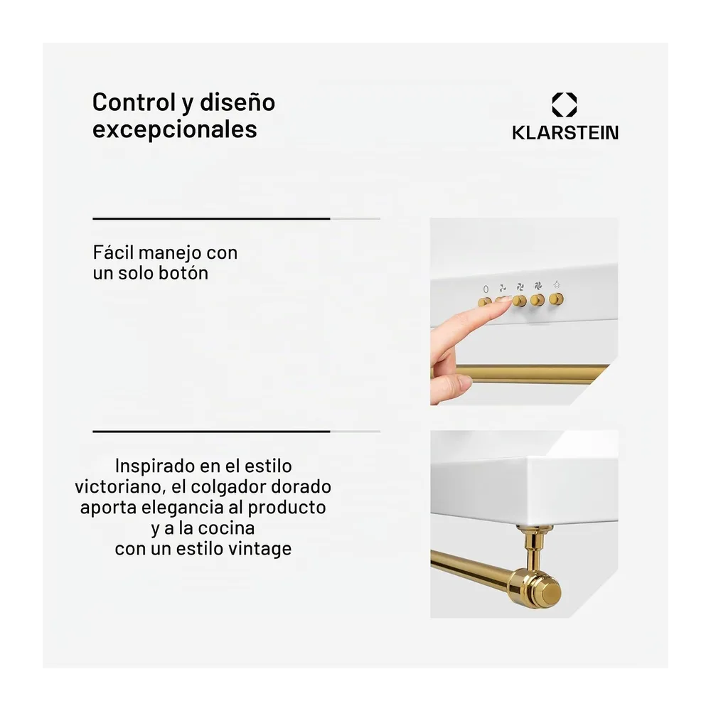 Klarstein Montblanc - Campana extractora 60 cm de pared cocina, 3 niveles, Extracción hasta 610 m³/h, — 5