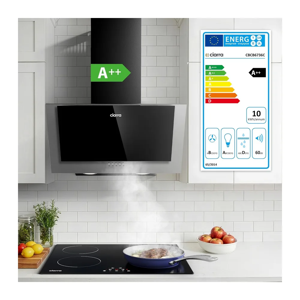 CIARRA CBCB6736C Campana Extractora 60cm Clase A++ Extractor Cocina 350m³/h [Clase de eficiencia energética — 4