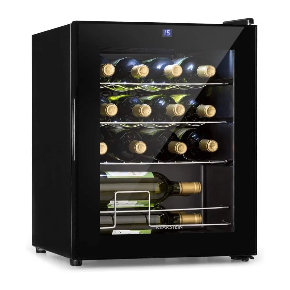 KLARSTEIN Shiraz Vinoteca Negro – 16 Botellas, 42 L, 1 Zona | Nevera para Vinos de Libre Instalación, Puerta