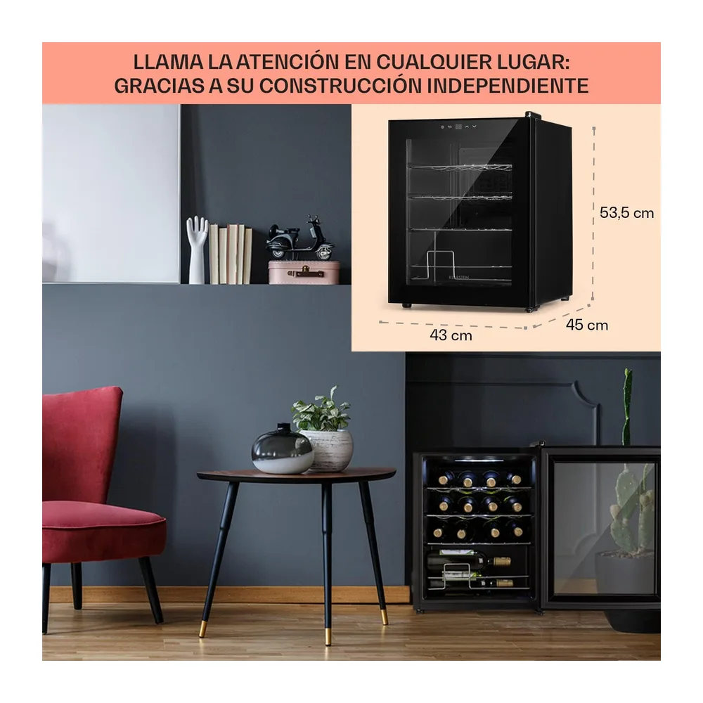 KLARSTEIN Shiraz Vinoteca Negro – 16 Botellas, 42 L, 1 Zona | Nevera para Vinos de Libre Instalación, Puerta — 3