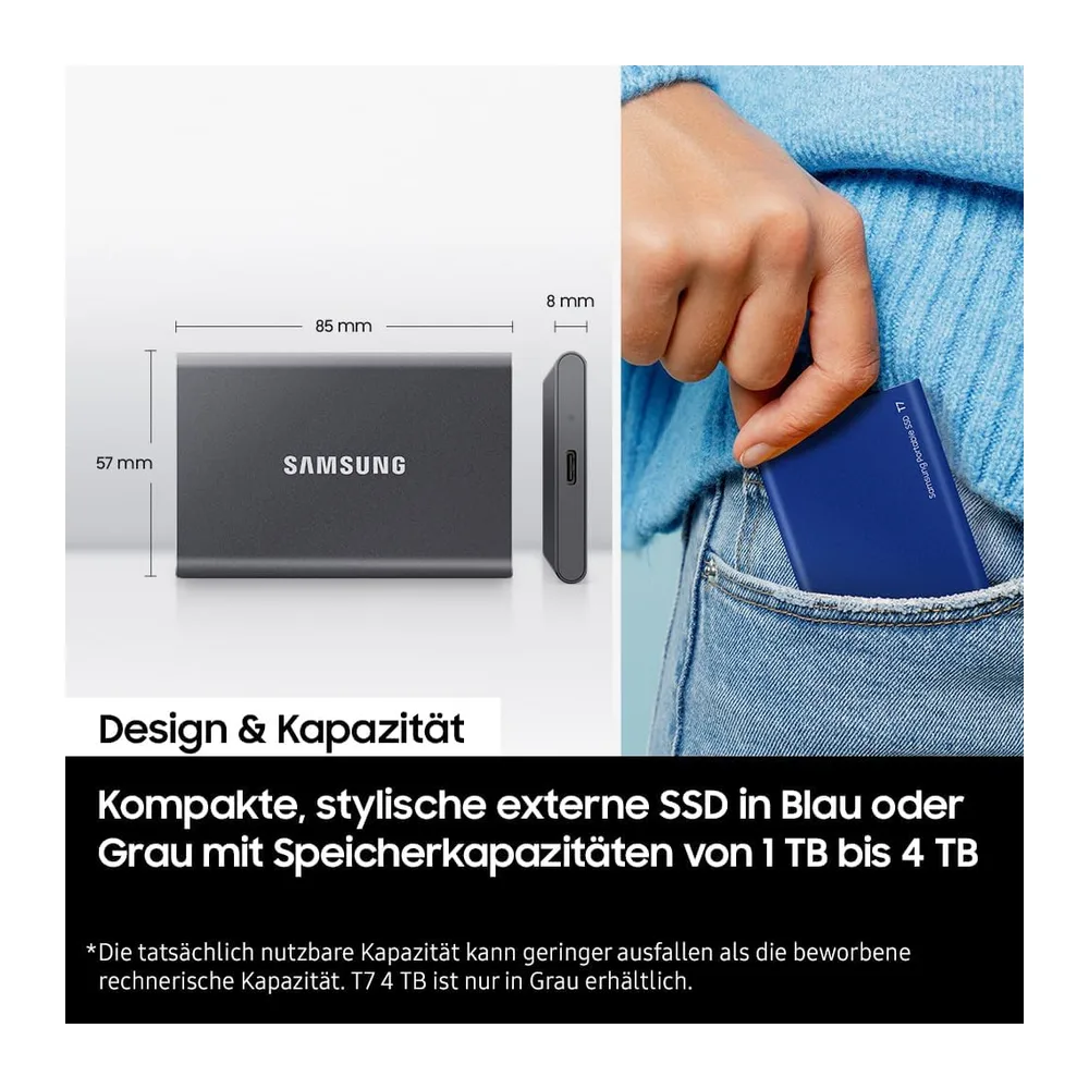 Samsung Portable SSD T7 (MU-PC1T0T/WW) 1 TB USB 3.2 Gen.2 1050 MB/s Lectura 1000 MB/s Escritura Disco duro — 5