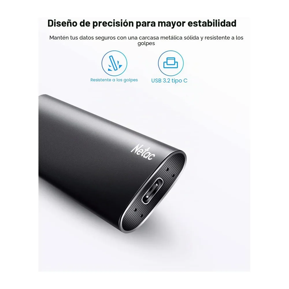 Netac 1TB Disco Duro Externo SSD USB 3.2 Tipo-C Gen 2 Portátil Unidad de Estado Sólido,Negro — 3