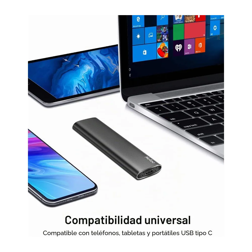 Netac 1TB Disco Duro Externo SSD USB 3.2 Tipo-C Gen 2 Portátil Unidad de Estado Sólido,Negro — 4