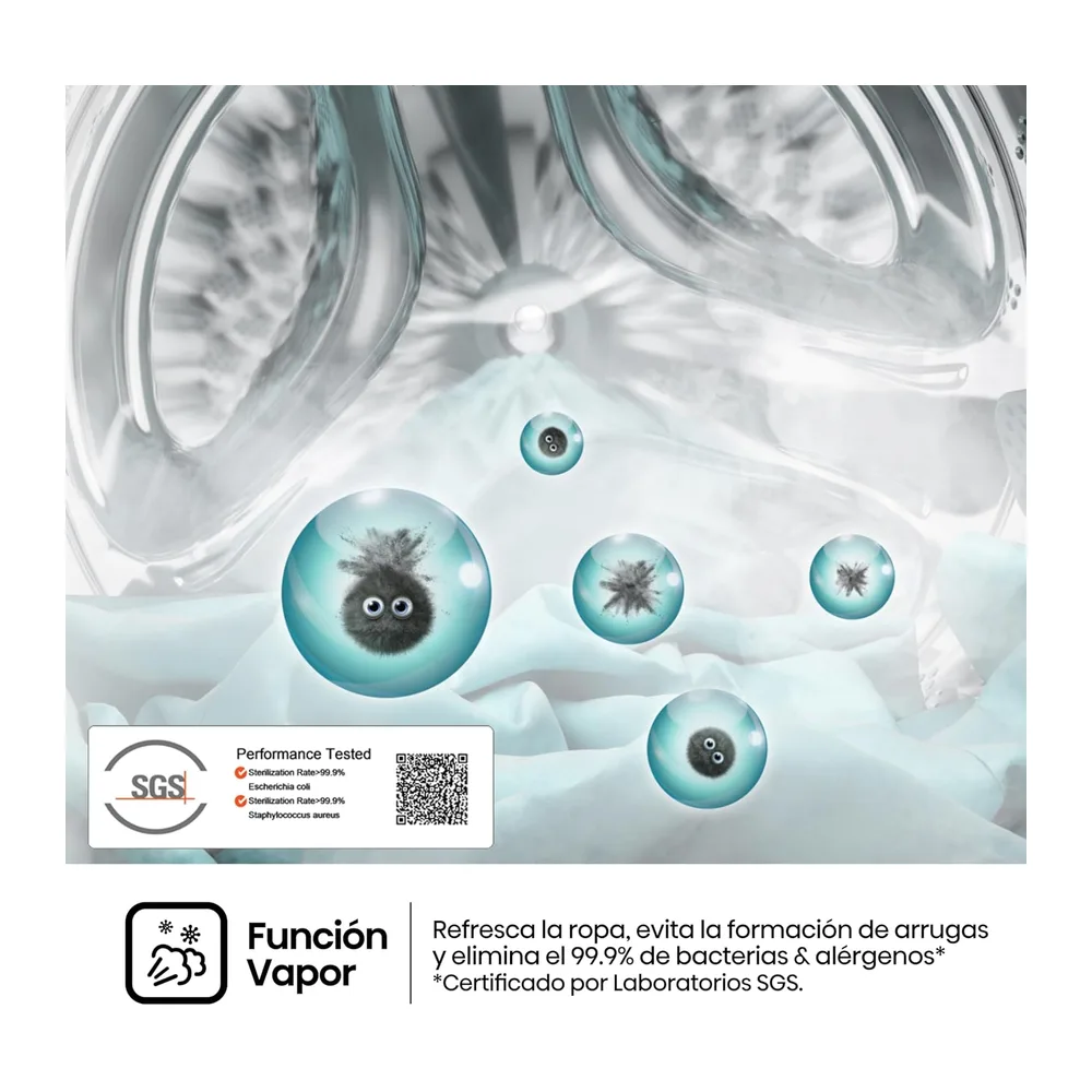 Hisense WFQP701219VM - Lavadora 7 Kg, 1200 rpm, Clase A, Fondo 60cm, Función Vapor 99,9%, Lav. Power 49’ y — 5