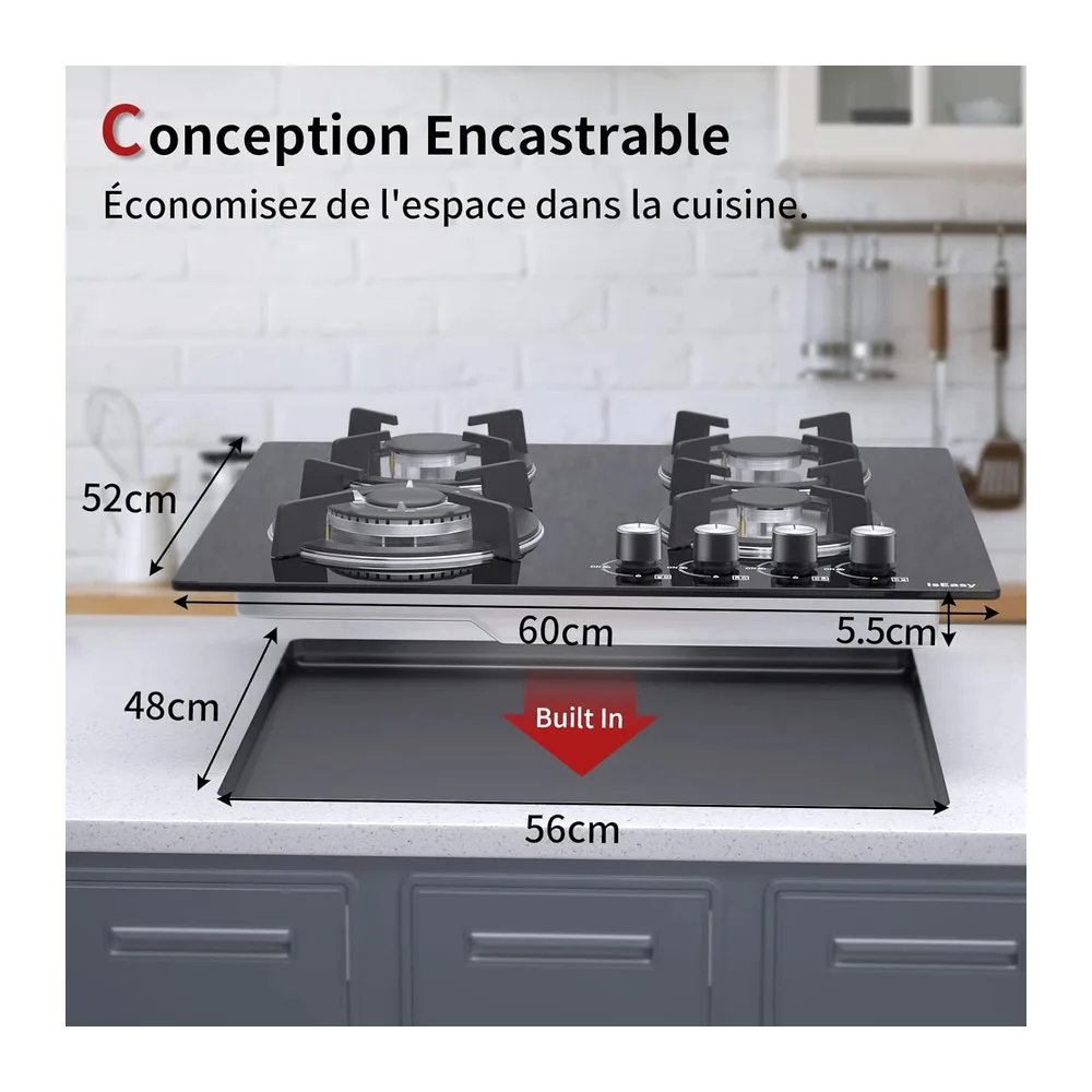 Placa de gas con 4 fuegos – Autosuficiente placa de cocción de gas – Cocina empotrable – Gas Natural/Propano — 2