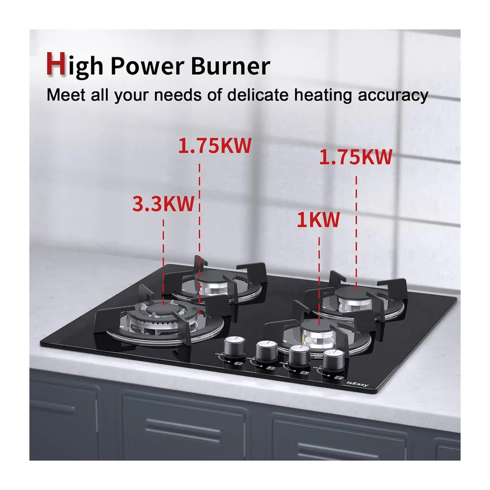 Placa de gas con 4 fuegos – Autosuficiente placa de cocción de gas – Cocina empotrable – Gas Natural/Propano — 3