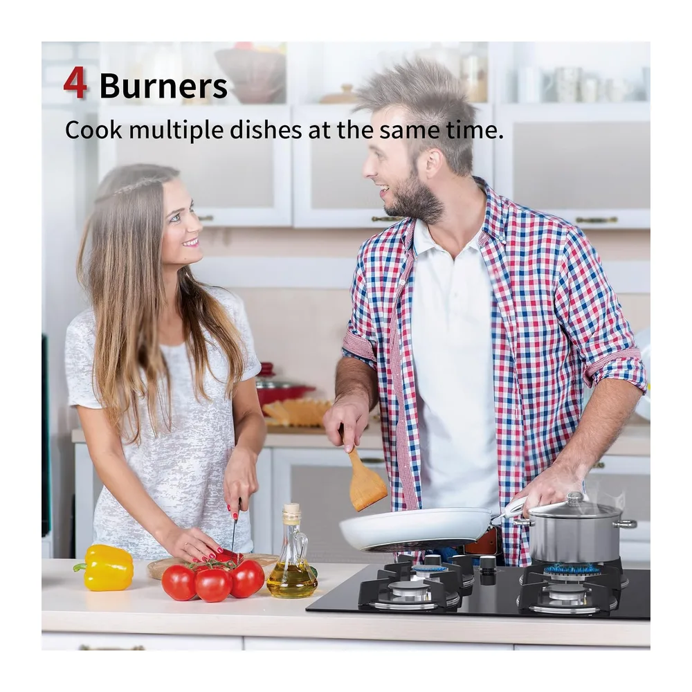 Placa de gas con 4 fuegos – Autosuficiente placa de cocción de gas – Cocina empotrable – Gas Natural/Propano — 4