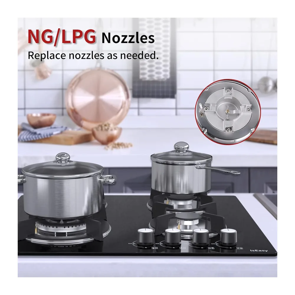 Placa de gas con 4 fuegos – Autosuficiente placa de cocción de gas – Cocina empotrable – Gas Natural/Propano — 5