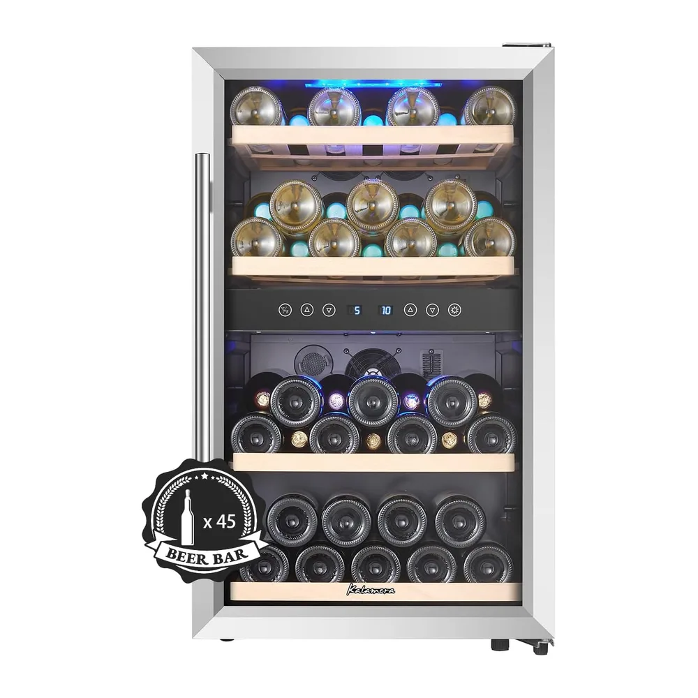 Kalamera KRC-45BSS Vinoteca, dos Zonas Vino temperier Armario, 5 – 10 °C/10 – 18 °C, 45 Botellas,120 L, acero