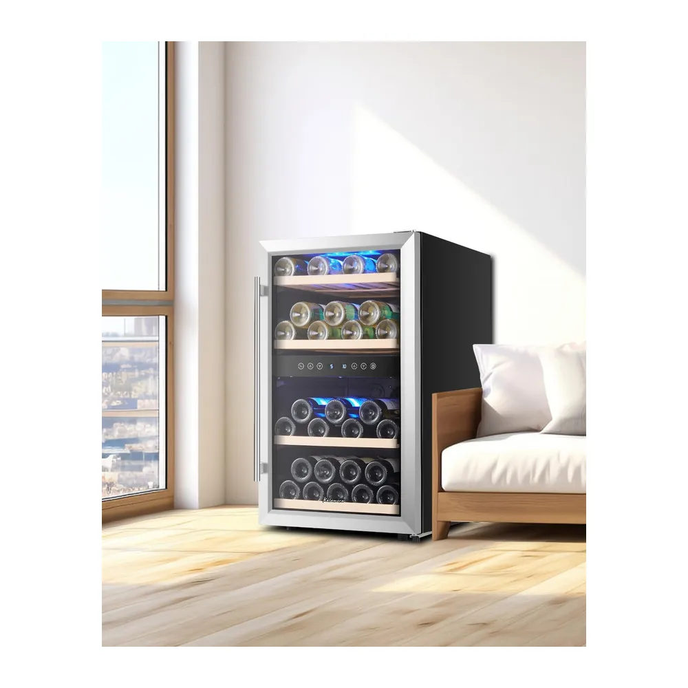 Kalamera KRC-45BSS Vinoteca, dos Zonas Vino temperier Armario, 5 – 10 °C/10 – 18 °C, 45 Botellas,120 L, acero — 2