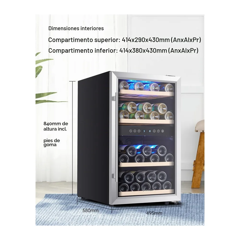 Kalamera KRC-45BSS Vinoteca, dos Zonas Vino temperier Armario, 5 – 10 °C/10 – 18 °C, 45 Botellas,120 L, acero — 3