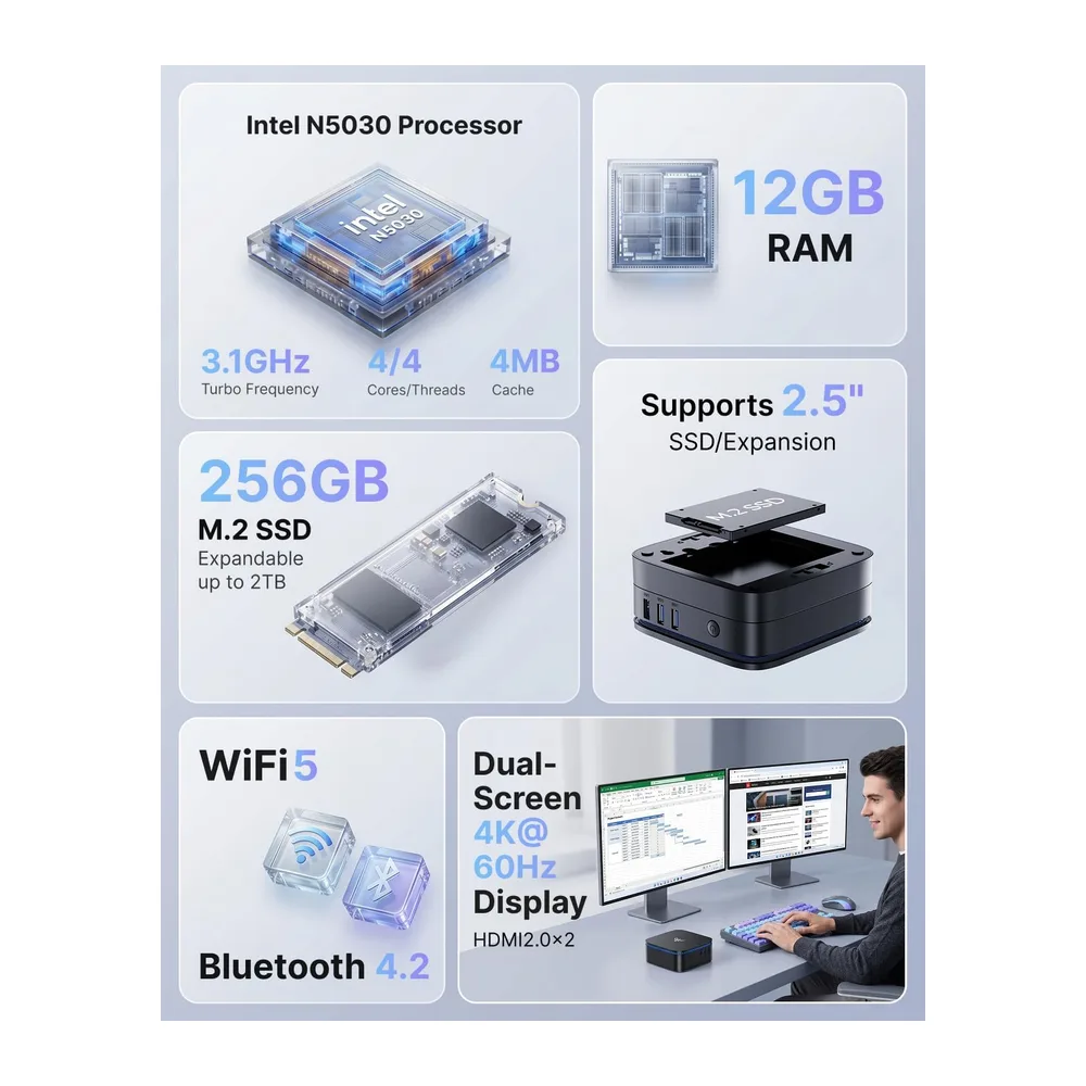 NiPoGi AK1PLUS Mini PC,Ιntel N5030,WIN-11 Pro,12GB RAM,256GB SSD — 2