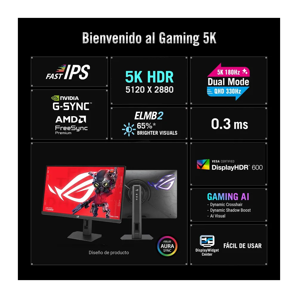ASUS ROG Strix 5K XG27JCG - Monitor Gaming 5K HDR (5120 × 2880), Dual Mode, G-Sync y AMD FreeSync Premium, — 3