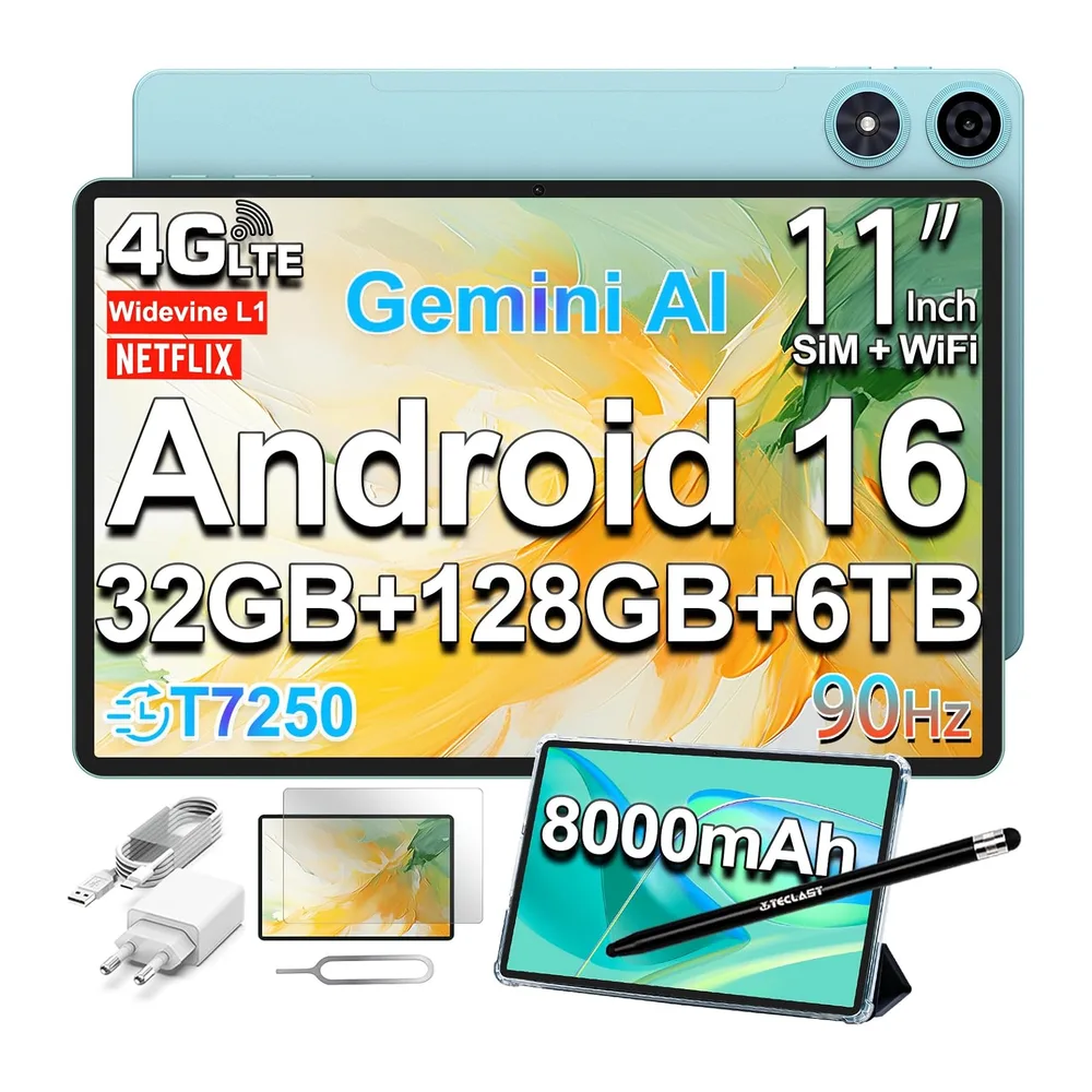TECLAST P50 Tablet 11" Android 16, 90Hz Tablets 32GB+128GB, 4G LTE, 8000mAh