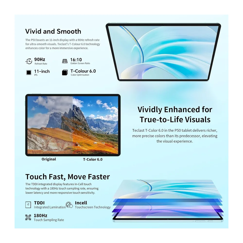TECLAST P50 Tablet 11" Android 16, 90Hz Tablets 32GB+128GB, 4G LTE, 8000mAh — 2