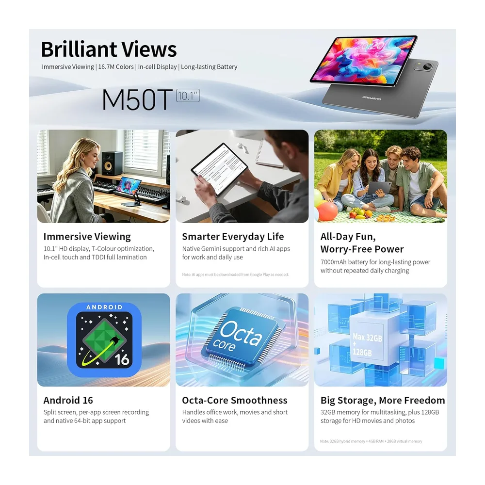 TECLAST M50T Tablet 10" Android 16,Tablet con Lapiz y Funda,WiFi 6 — 2