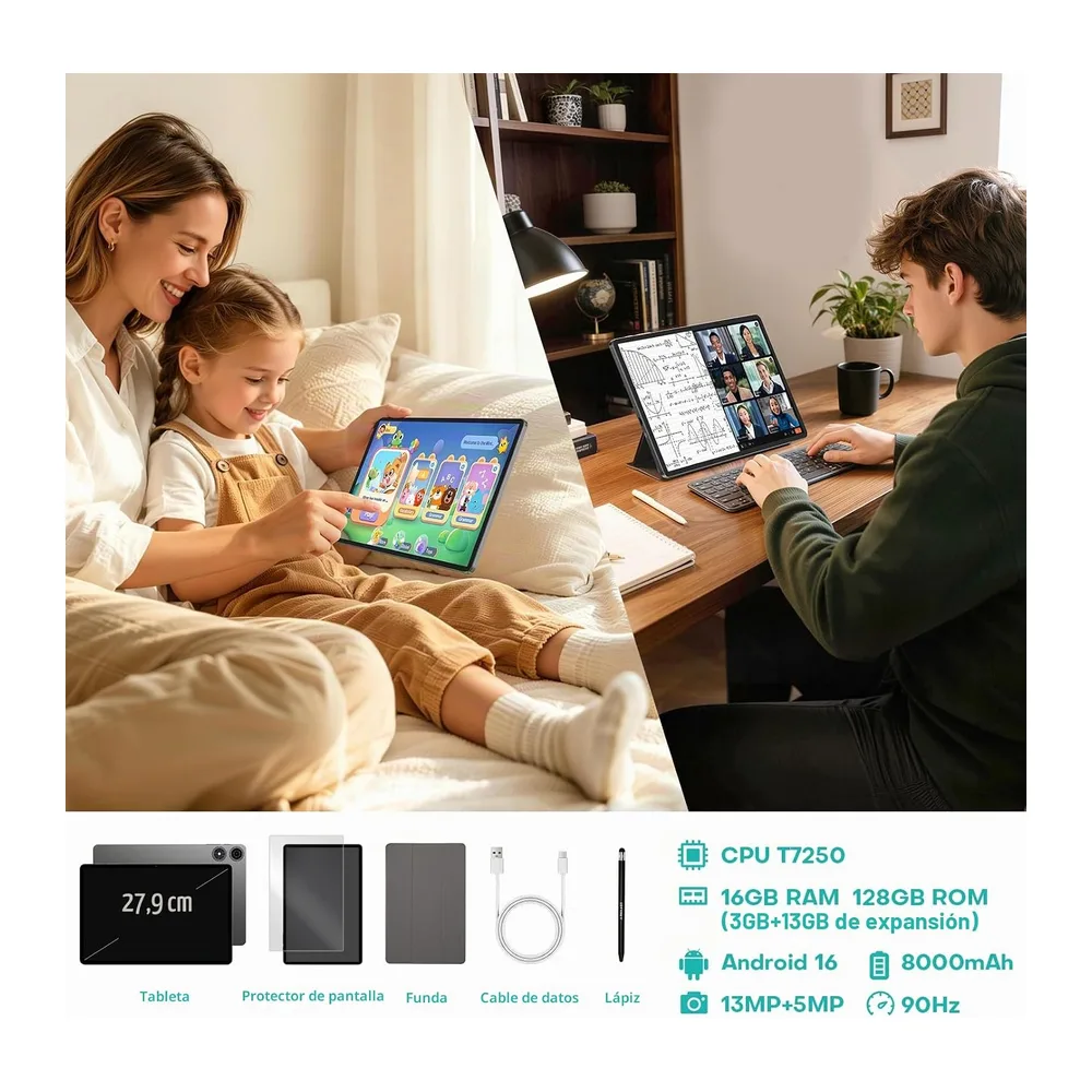 TECLAST P50T Tablet 11" 90Hz Android 16, 128GB+5TB 8000mAh BT 5.2 WiFi 6 — 2