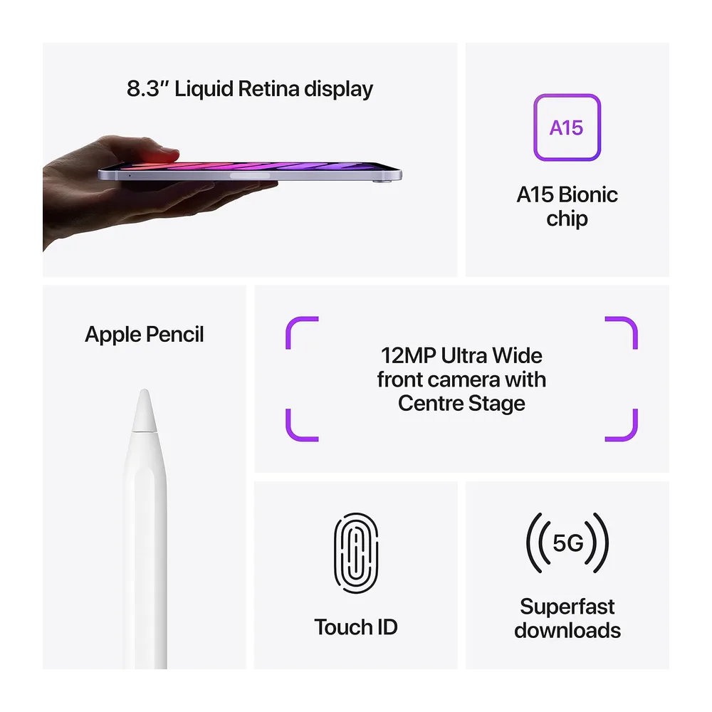 Apple iPad mini (6.ª Generación, 8.3-Pulgadas, 2021), 64GB, Wi-Fi + Cellular, Gris Espacial (Reacondicionado) — 5