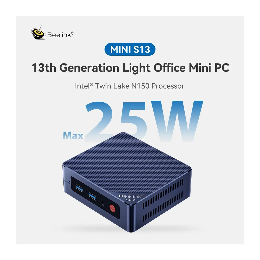 Beelink Mini PC Mini S13, 2 x 2.5GbE, Intel Twin Lake-N150, hasta 3,6 GHz — 2