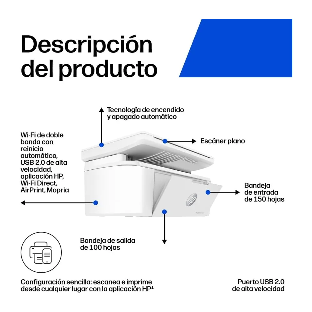 HP LaserJet M140w 7MD72F, Impresora Láser A4 Multifunción Monocromo a Doble Cara Manual, Escaner, Copiadora — 3