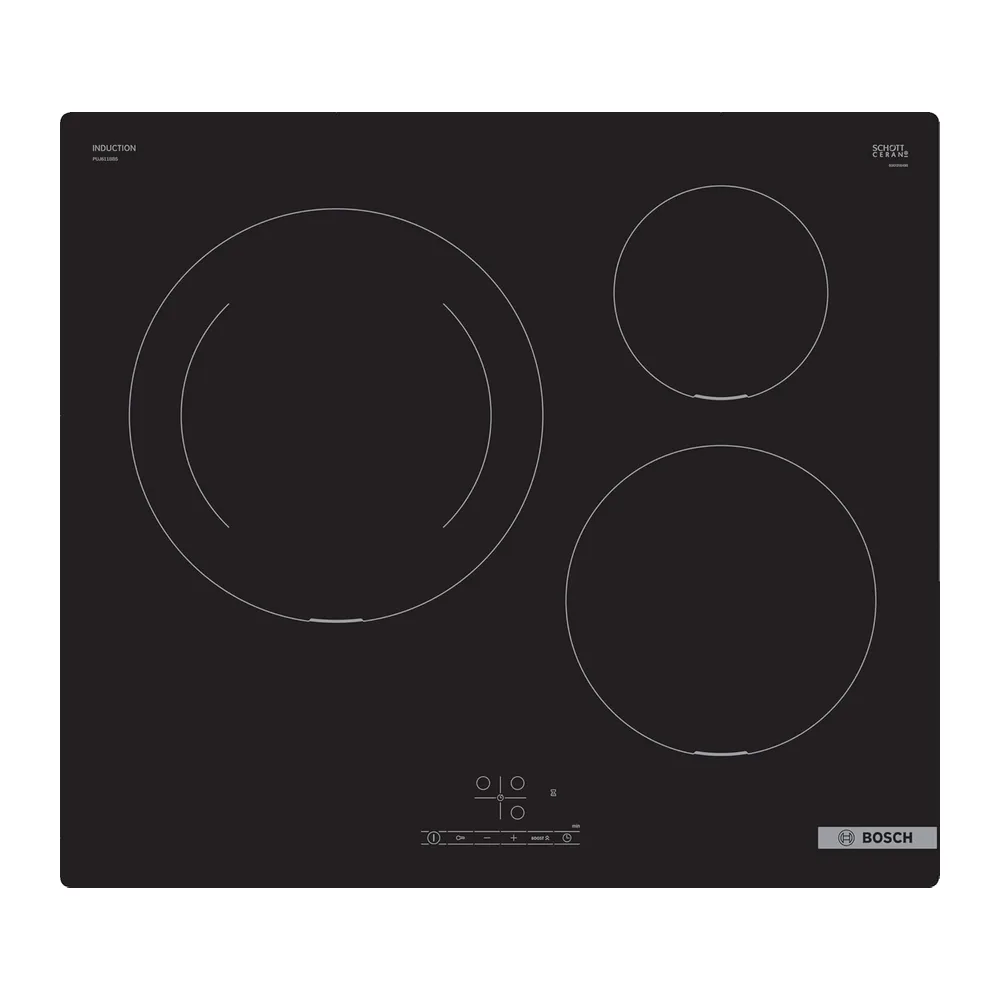 Bosch PUJ611BB5E, Serie 4, Placa de inducción, 3 fuegos, 60 cm, Negro, Sin marco