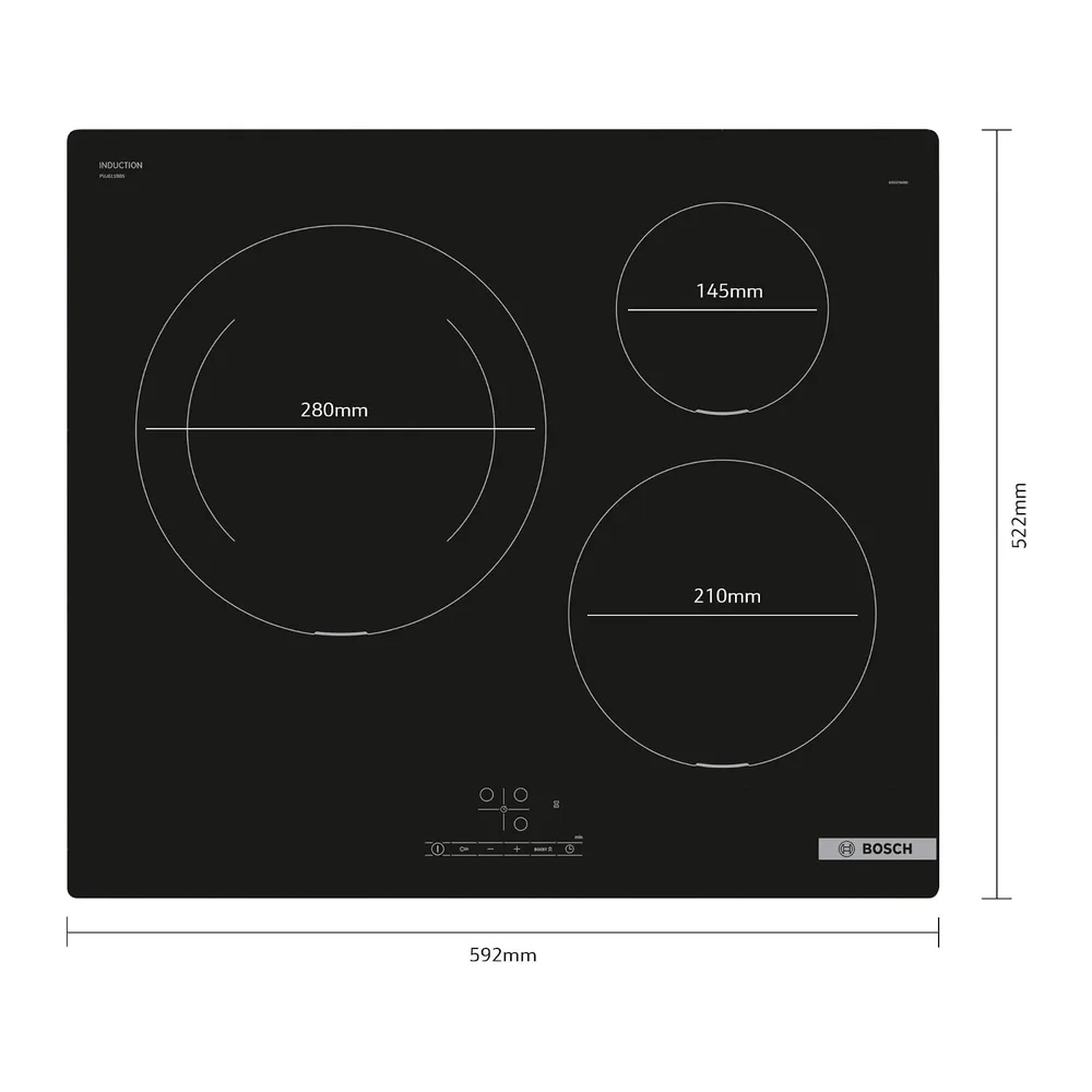 Bosch PUJ611BB5E, Serie 4, Placa de inducción, 3 fuegos, 60 cm, Negro, Sin marco — 2
