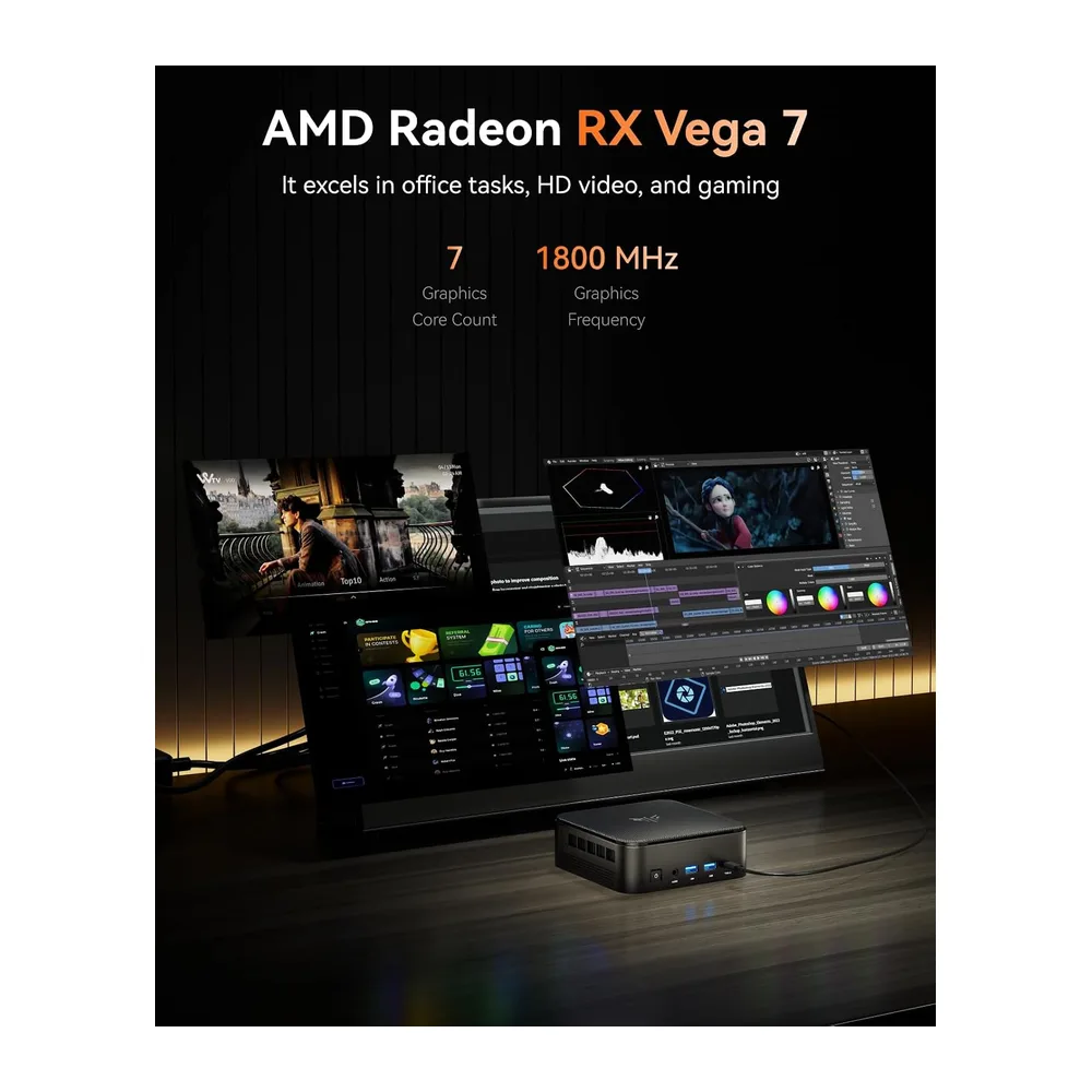 NiPoGi E3B Mini PC, AMD Ryzen 5 7430U 16GB LPDDR4 512GB SSD Windows 11 Pro — 6