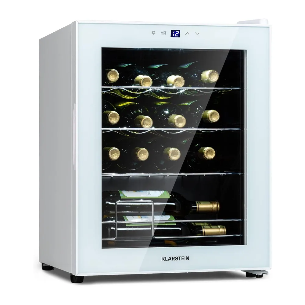 KLARSTEIN Shiraz Vinoteca Blanco – 16 Botellas, 42 L, 1 Zona | Nevera para Vinos de Libre Instalación, Puerta