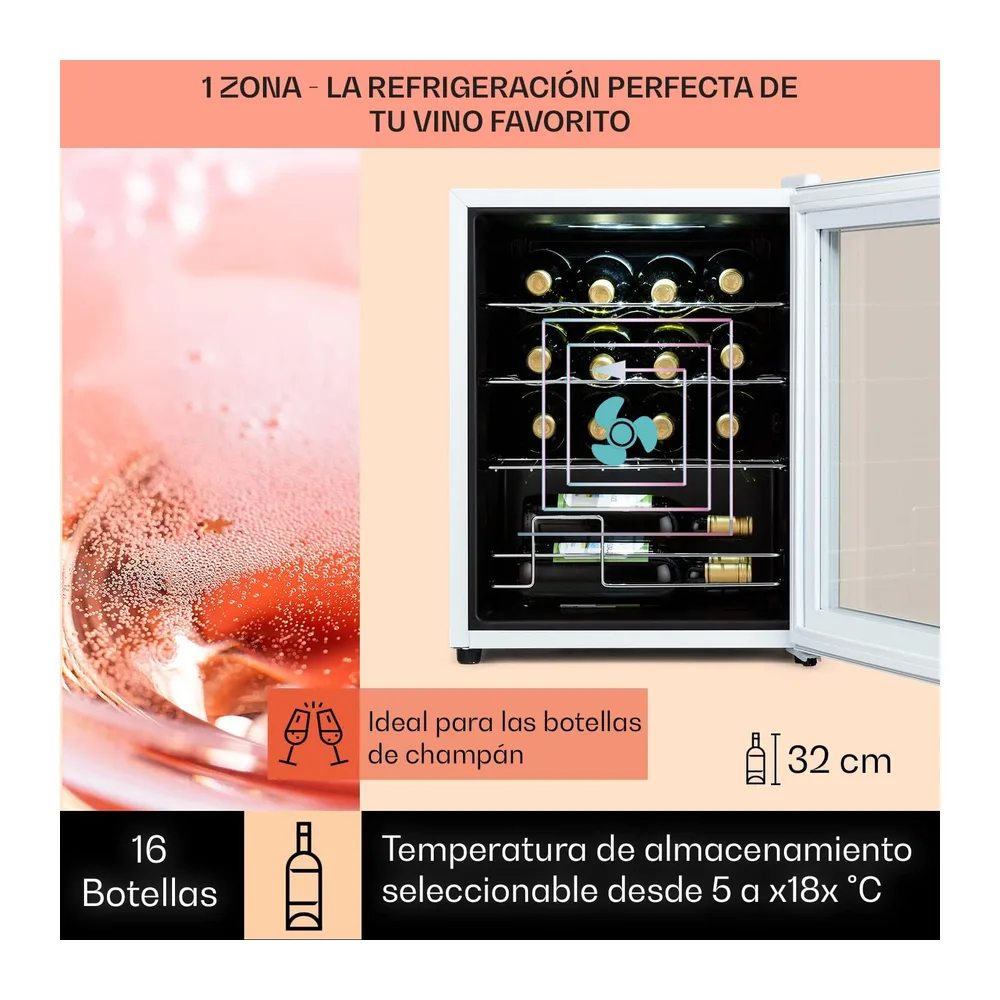 KLARSTEIN Shiraz Vinoteca Blanco – 16 Botellas, 42 L, 1 Zona | Nevera para Vinos de Libre Instalación, Puerta — 3