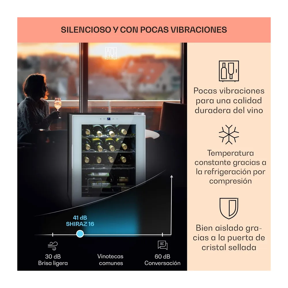 KLARSTEIN Shiraz Vinoteca Blanco – 16 Botellas, 42 L, 1 Zona | Nevera para Vinos de Libre Instalación, Puerta — 4
