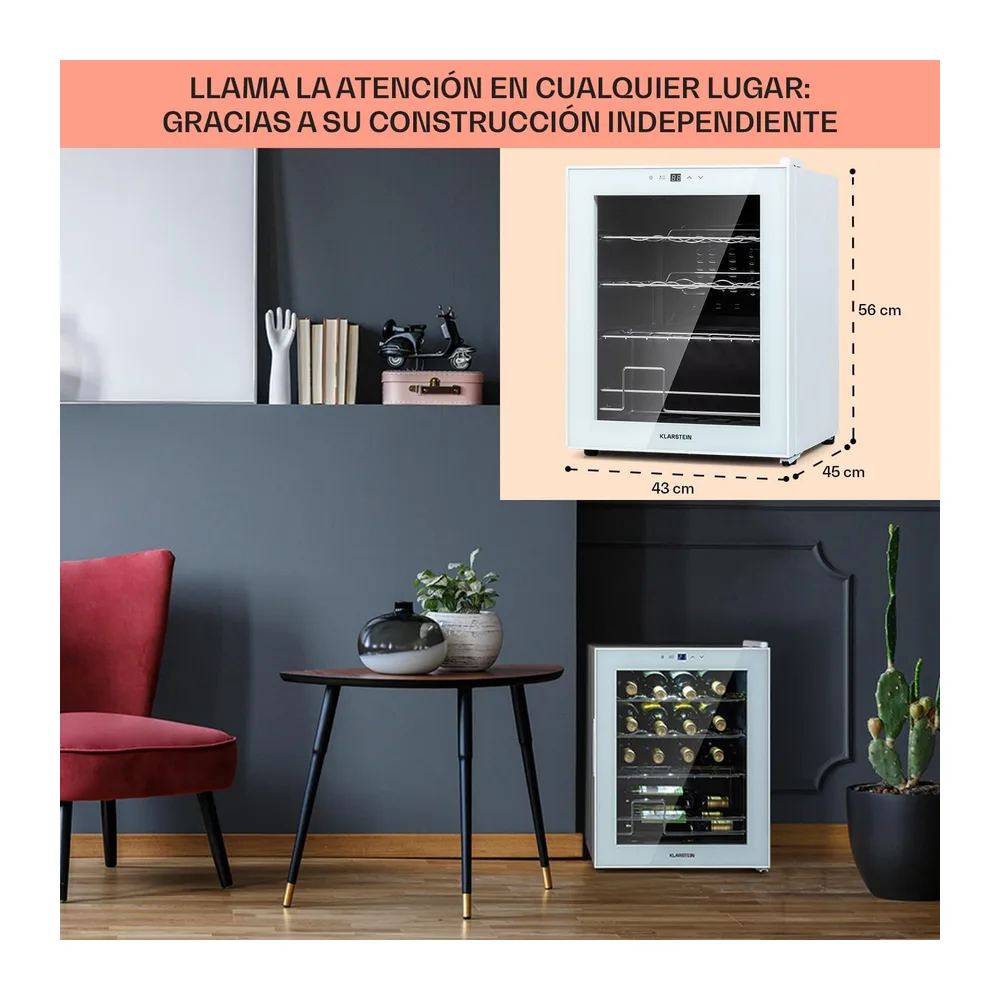 KLARSTEIN Shiraz Vinoteca Blanco – 16 Botellas, 42 L, 1 Zona | Nevera para Vinos de Libre Instalación, Puerta — 6