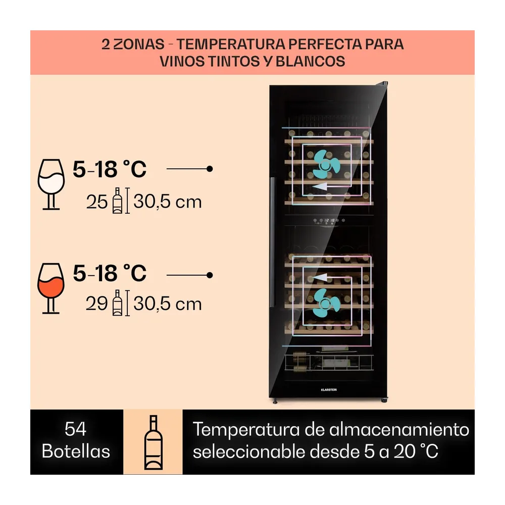 KLARSTEIN Vinoteca, 54 Botellas, Nevera Vinos de una zona, Nevera Expositora Vino y Cerveza, Vinoteca Pequeña — 3