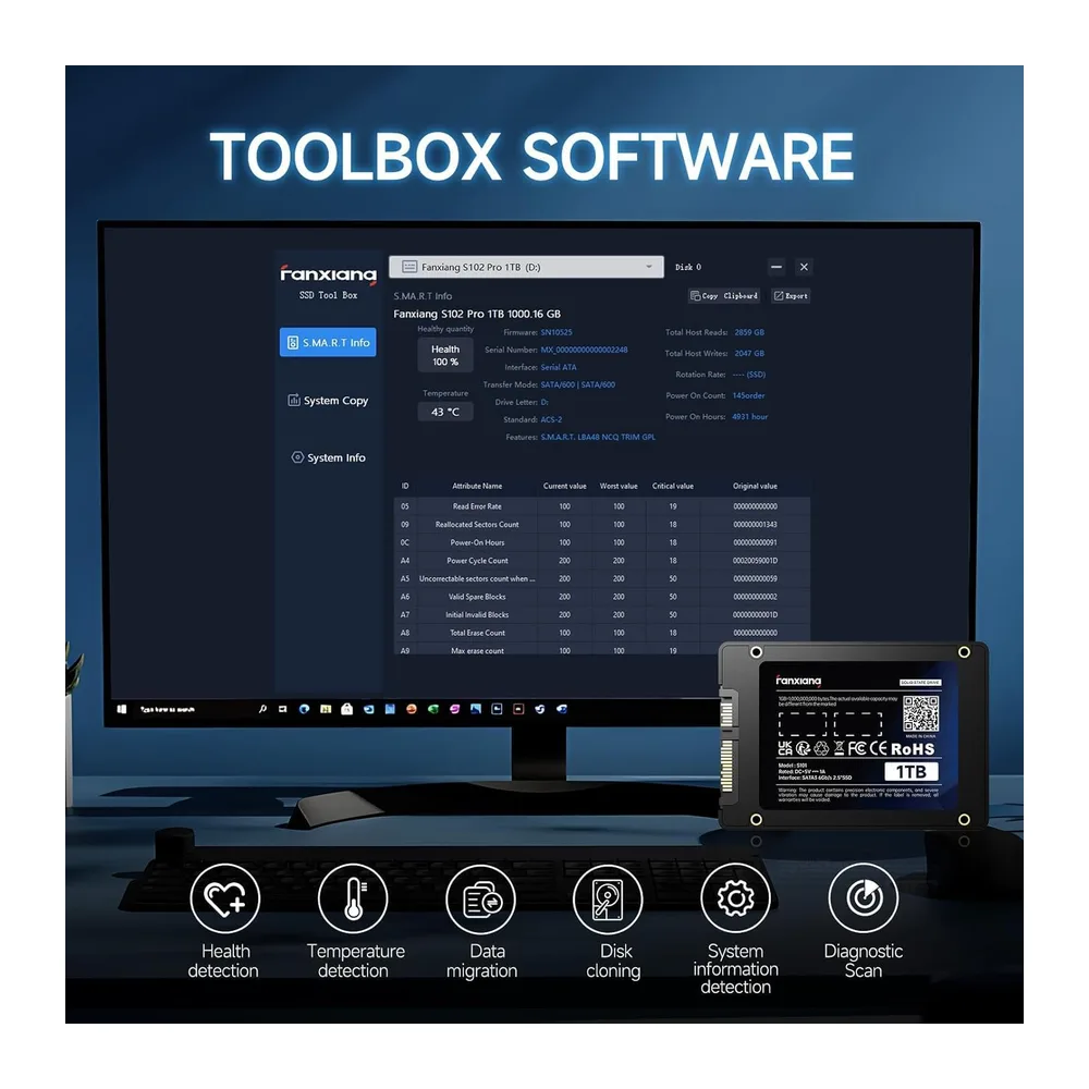 fanxiang S101 SSD 1TB- SATA III 6 GB/s, Disco Duro ssd 1tb, 2,5 Pulgadas-Velocidad de Lectura 550 MB/s, para — 6