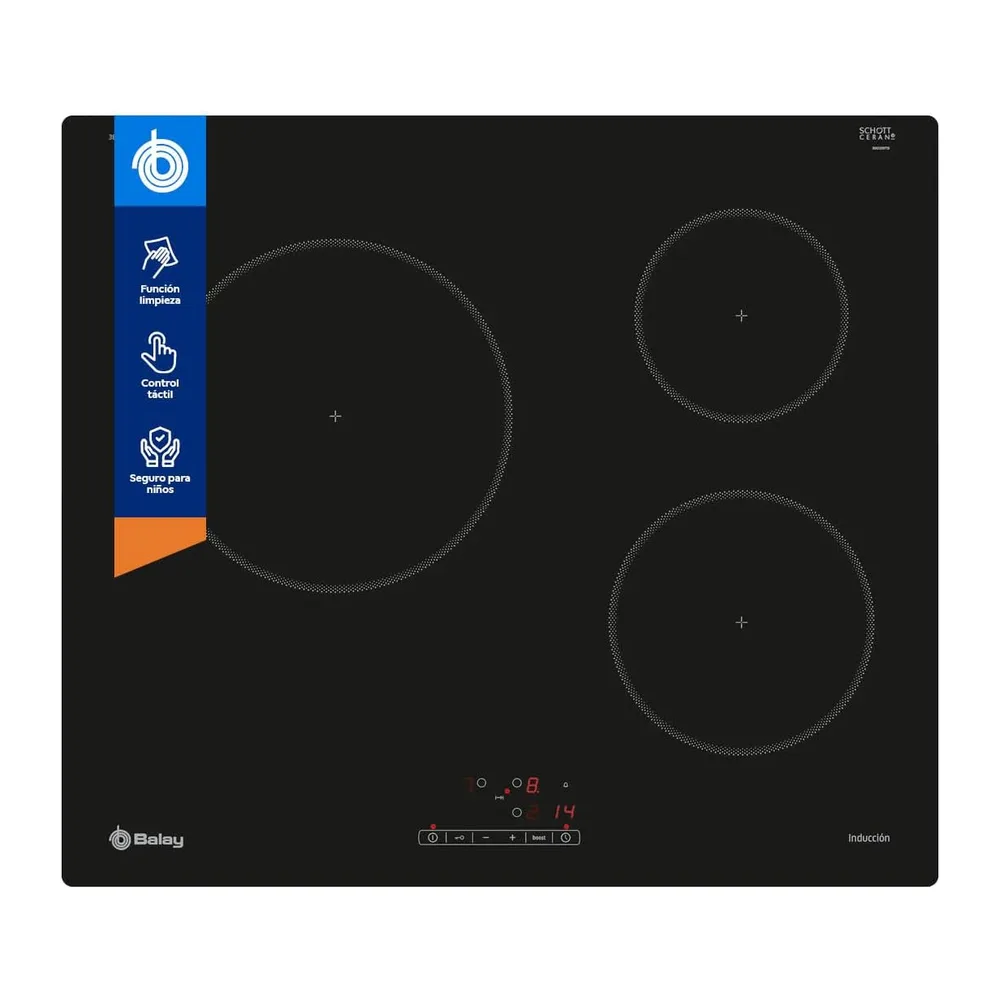 Balay, Placa de Inducción, 3 Fuegos, 60 cm, Táctil, Negro, 3EB864FR