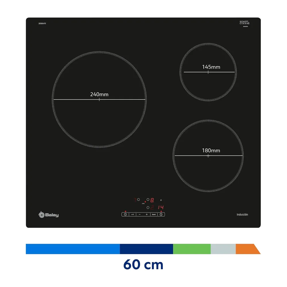 Balay, Placa de Inducción, 3 Fuegos, 60 cm, Táctil, Negro, 3EB864FR — 3
