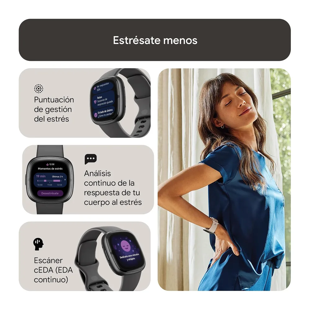 Google Fitbit Sense 2, el smartwatch avanzado que te ayuda a cuidar tu salud, con GPS integrado, funciones de — 4