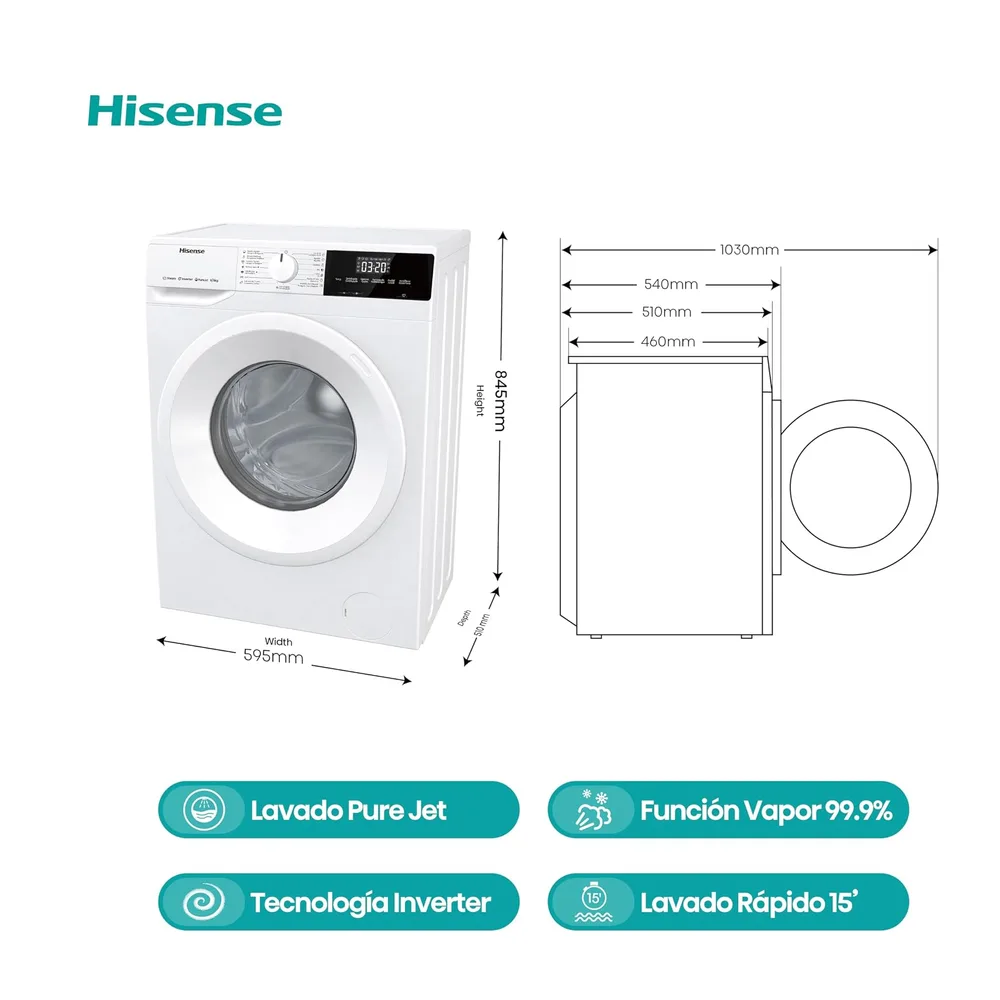 Hisense WDQE8014EVJM Lavadora Secadora 8+5 Kg — 2
