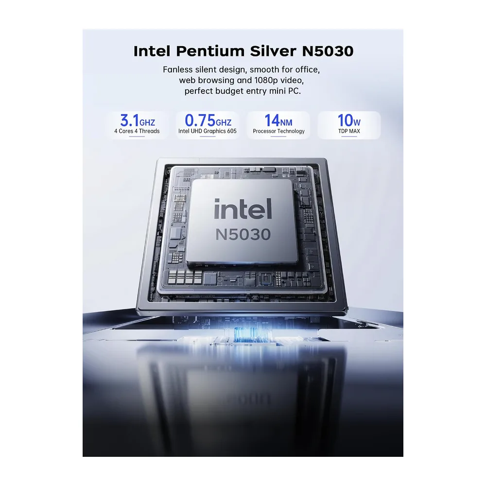 ACEMAGICIAN AK1PLUS Mini PC, Intel N5030(3,1 GHz) 12GB LPDDR4 256GB SSD — 2