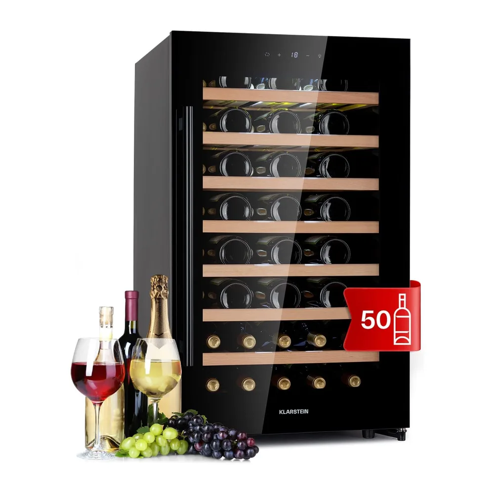 KLARSTEIN Vinoteca, 52 Botellas, Nevera Vinos de Una Zona, Nevera Expositora Vino y Cerveza, Vinoteca Pequeña