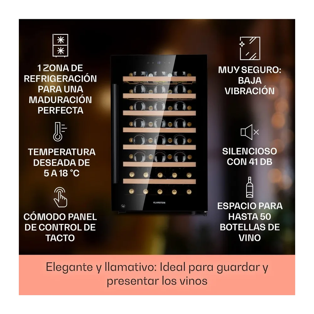 KLARSTEIN Vinoteca, 52 Botellas, Nevera Vinos de Una Zona, Nevera Expositora Vino y Cerveza, Vinoteca Pequeña — 2
