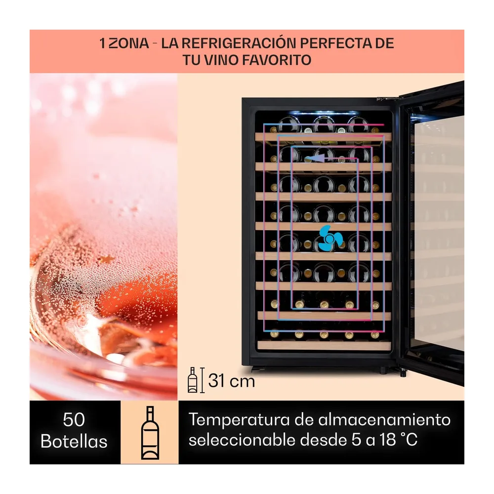 KLARSTEIN Vinoteca, 52 Botellas, Nevera Vinos de Una Zona, Nevera Expositora Vino y Cerveza, Vinoteca Pequeña — 3
